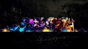 League of Legends MOBA team battle gameplay showing champions in combat